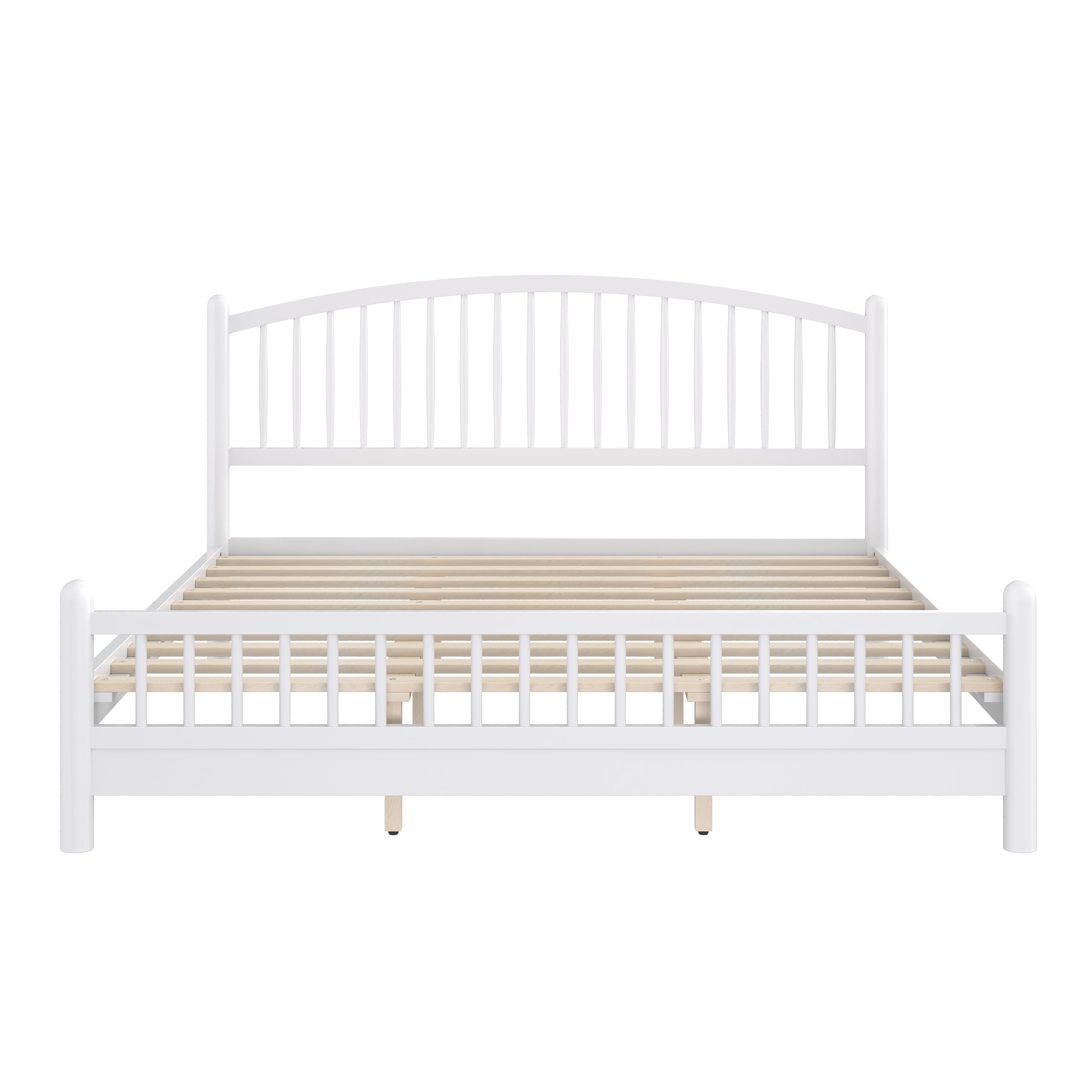 Euroco King Size Wood Platform Bed with Arched Headboard, No Box Spring Needed, White