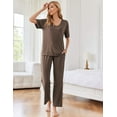 thumbnail image 3 of Ekouaer Lounge Sets for Women Ribbed Pajama Set Short Sleeve Top and Long Pants Set with Pockets Sleep Set, 3 of 7