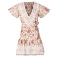 thumbnail image 4 of Vestido largo de manga corta con cuello en V profundo y abertura lateral de verano bohemio para mujer con cinturón Fridja nalpqowj28608, 4 of 9