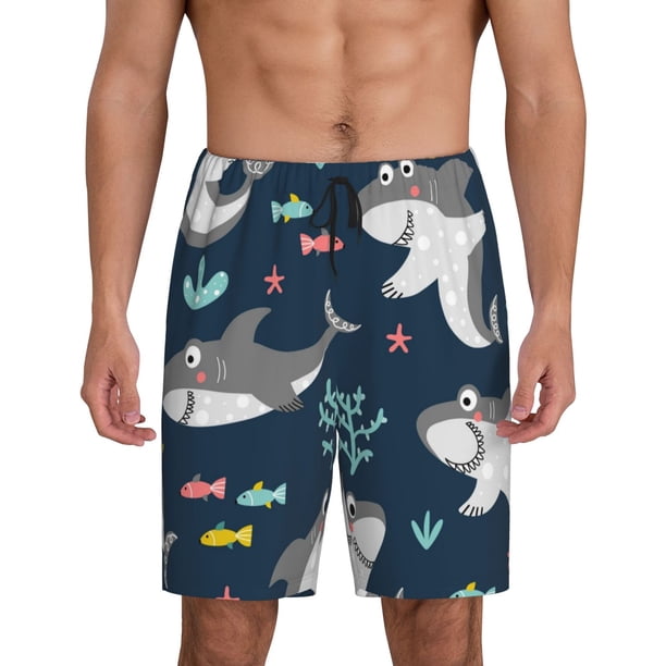 Fotbe Friendly Smiling Sharks Pantalones Cortos de Pijama para Hombre, Ropa de Dormir, Pantalones de Pijama Cortos para Hombre-Large