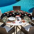 thumbnail image 6 of Black Christmas Round Tablecloth, Fitted Table Cover with Elastic for 45"-54" Round Tables, Snowman Xmas Tree Poinsettia Balls Squirrel Table Cloth Outdoor Indoor Dinning Party Waterproof Tablecloths, 6 of 7