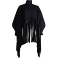 thumbnail image 4 of Haut à Franges à Col Montant à Manches Longues pour Femmes, Grande Taille, Poncho à Franges, 4 of 7
