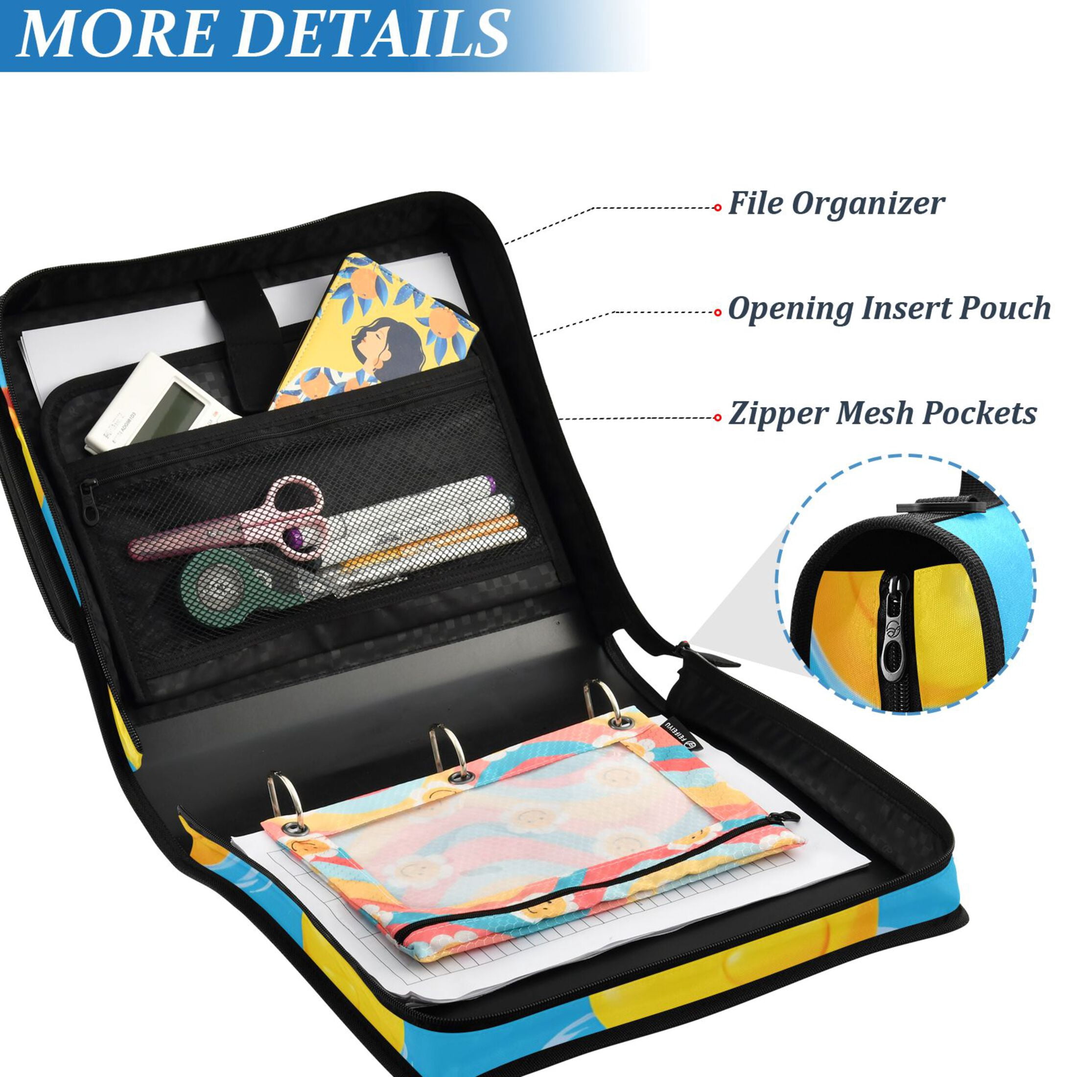 ALAZA Zipper Binder Cute Ducks Bubbles 3 Ring Trapper Keeper File Folder Organizer Bag