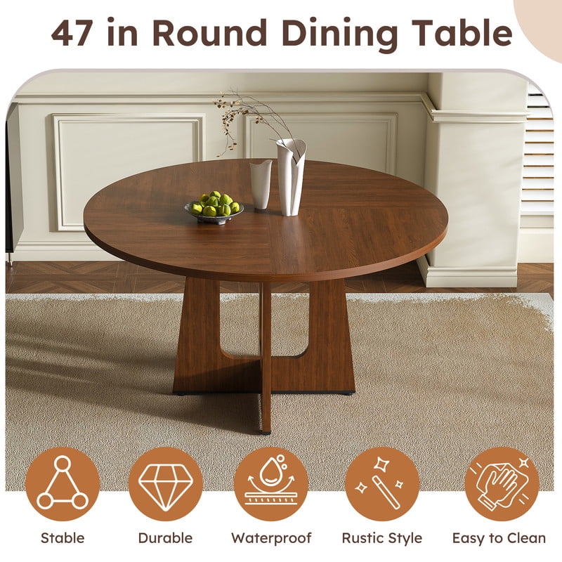 Accent Spliced Design Tabletop Round Dining Table for 4, Farmhouse Indoor Kitchen Table with Cross Base & Adjustable Foot Pads