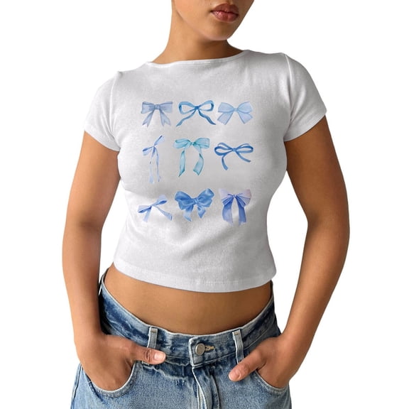 Summer T Shirts For Women Letter Print Cropped Fashion Graphic Short Sleeve Top Tee Soft Casual Round Neck Shirts Beach Outfits