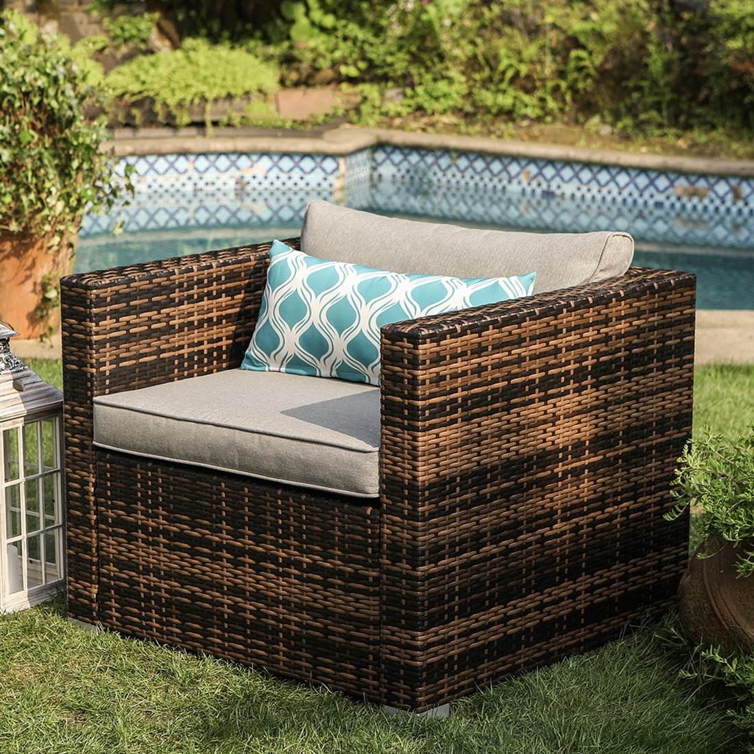 COSIEST Brown Wicker Patio Deep Seating Armchair with Cushions and