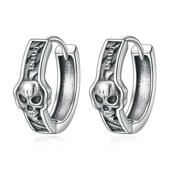 Goth Skull Earrings For Women Men, 925 Sterling Silver Punk Pirate Hoop Earrings birthday gifts
