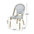 thumbnail image 3 of Chaises Bistro Françaises d'Extérieur en Rotin PE et Aluminium, Ensemble de 2, Bleu Rouillé et Blanc, Fini à Motif Bambou, 3 of 8