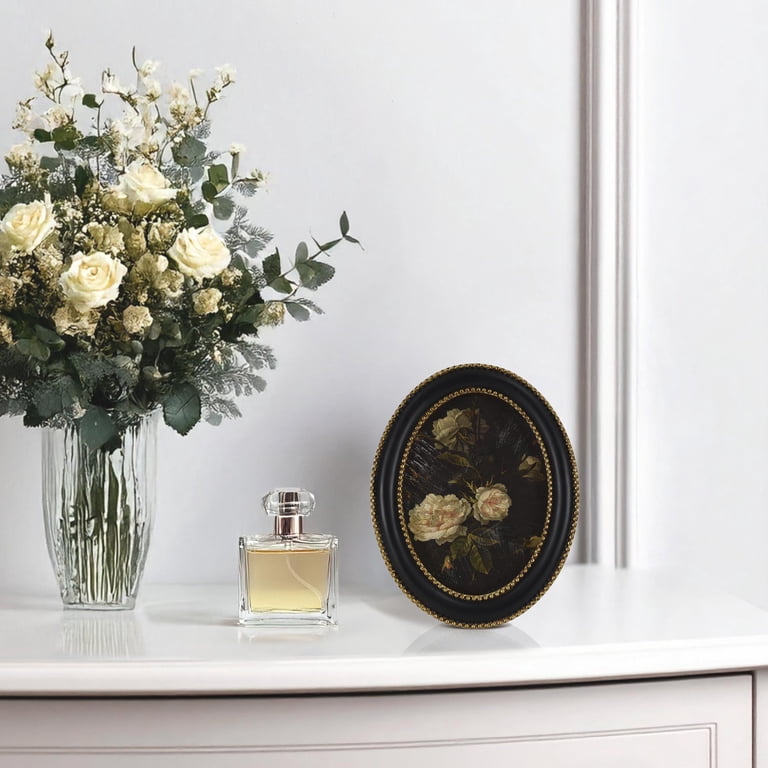 Home Decor Collection Round Gold Beaded Frame White Rose Art photo 3