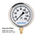 thumbnail image 2 of MEASUREMAN Medidor de presión de plomería lleno de glicerina con tamaño de esfera de 4 ", caja de acero inoxidable de 0-160 psi, montaje inferior NPT de 1/4", 2 of 5