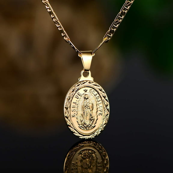 Classic Catholic Golden Color  Virgin Mary 14K Yellow Gold Medal Pendant Necklace Religious Style Prayer Amulet Jewelry