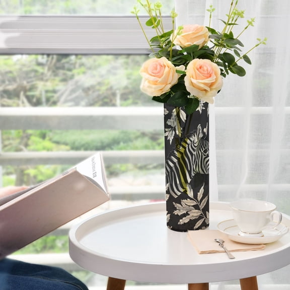 Zebra and Leaves Flower Vase Decorative Vases for Flowers Home Decor for Centerpieces Entryway Shelf Living Room