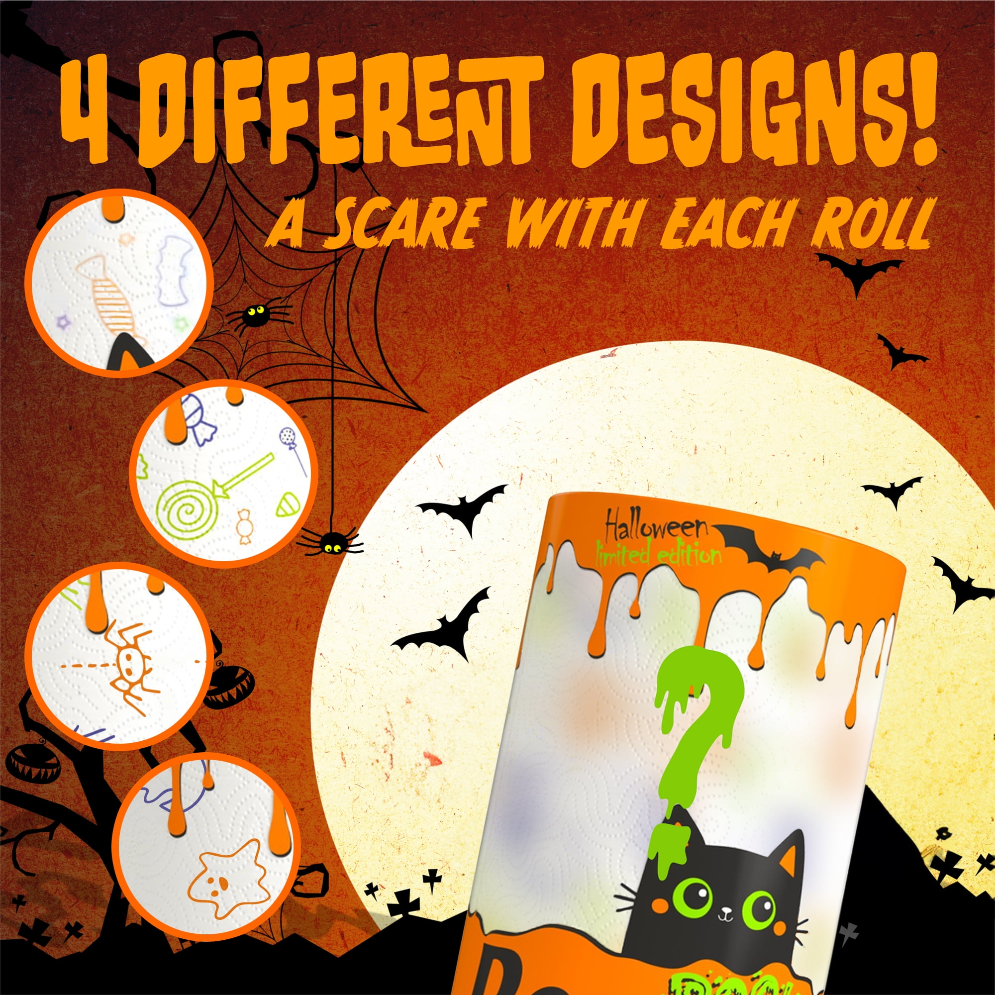 Renova Halloween Paper Towels, 3 Rolls, 120 Sheets Per Roll