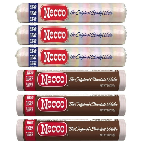 Necco Wafers Candy Variety Pack, 6 Pack (2 Ounce Rolls Each), 3 Rolls of Chocolate and 3 Rolls of Original Flavors
