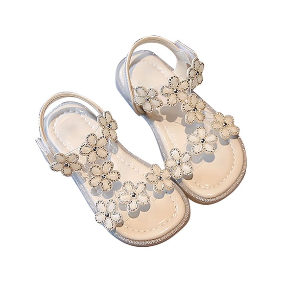 Otqutp Kids Girls Flower Glitter Sandals Flat Non Slip Barefoot Wide Shoes Toddler Baby Breathable Strap Shoes Sandals
