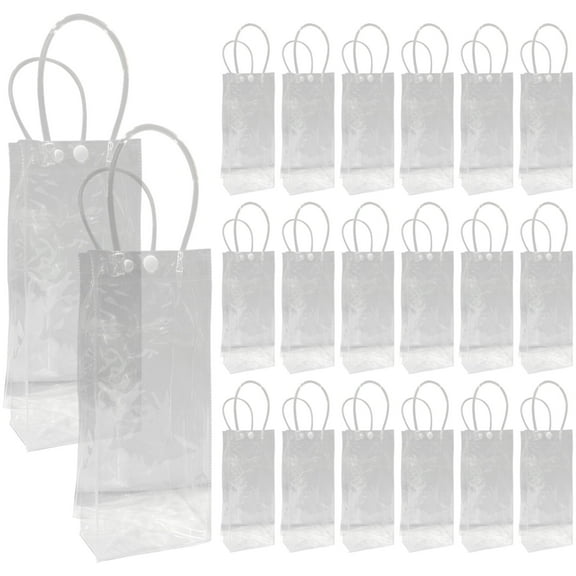 20 Pack Clear PVC Gift Bags with Handles - Reusable Foldable Plastic Wine Bottle Bags | Gift Packaging Bags for Christmas, Party Favors