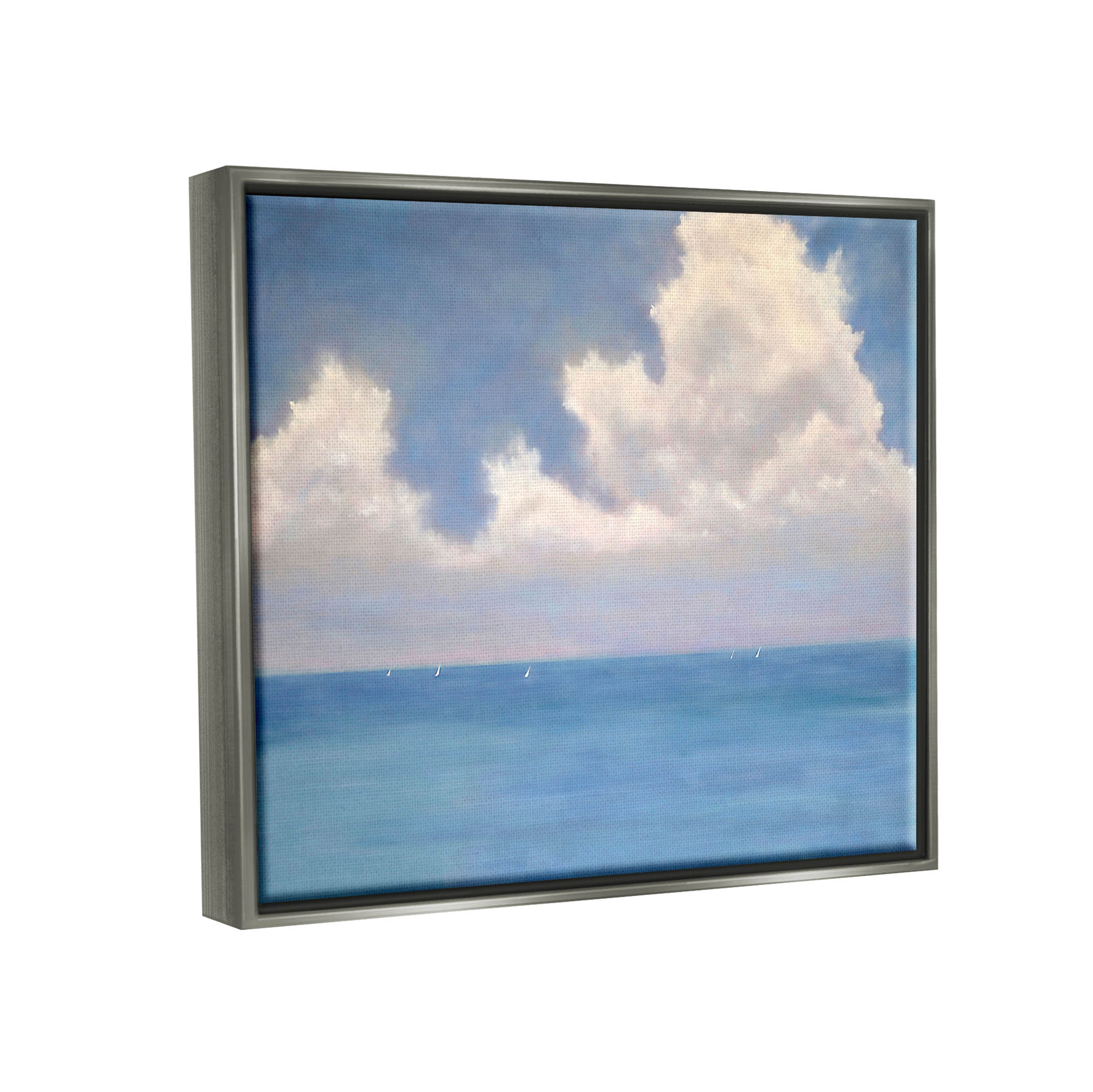 Stupell Industries Fluffy Clouds Deep Blue Ocean Waves Painting Luster Gray Floating Framed Canvas Print Wall Art, Design by Catherine Andersen