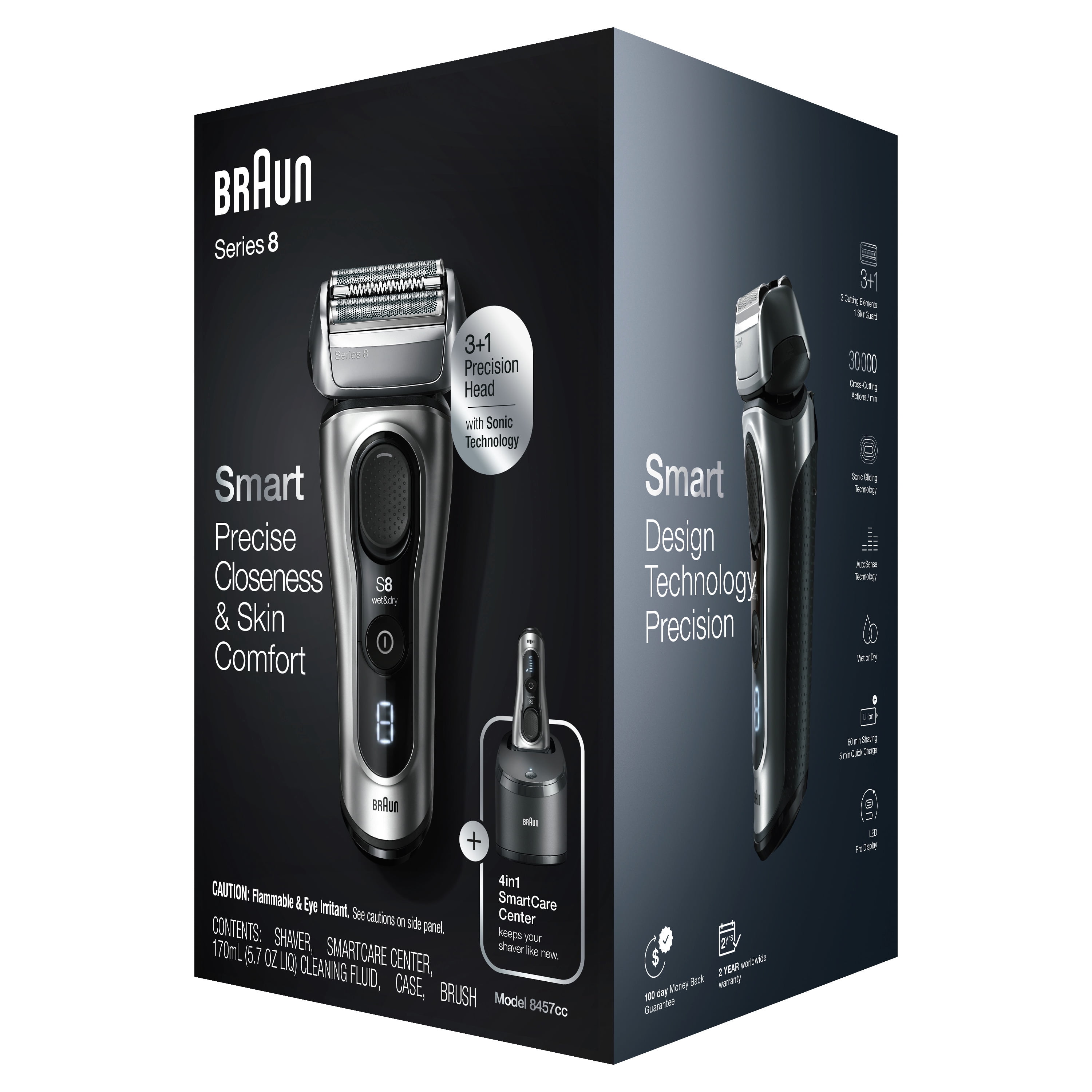 Braun Series 8 8457CC Electric Shaver for Men with Beard Trimmer, Cleaning  & Charging Center, Sliver