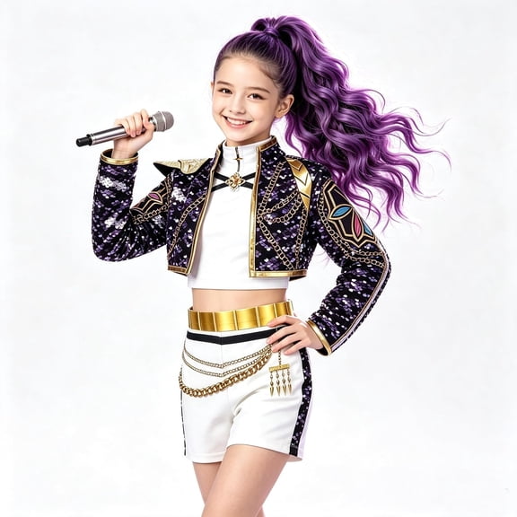 Guvpev G'irls Pop Star Stage Costume, K'ids Popular Singer Idol Cosplay Dress Up Outfits, Jacket, Tank Top & Shorts for Halloween Cosplay & Birthday Party, 3-13Y
