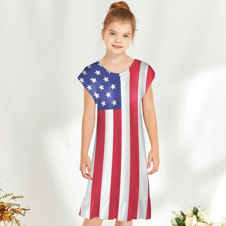 DTBPRQ 4th of July Dress Toddler Girl American Flag Dresses Short Sleeve Patriotic Clothes Independence Day Outfits Walmart