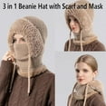 thumbnail image 4 of Vggrvlo Under 10 3 in 1 Beanie Hat for Women Thick Plush-Lined Warm Face Cover Hat Cap Scarf Best Valentines Day Decorations Pink, 4 of 9