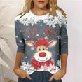 thumbnail image 2 of Haut à Col Rond Imprimé de Noël pour Femme, Décontracté, Ample, Manches 3/4, T-Shirt, Haut, 2 of 5