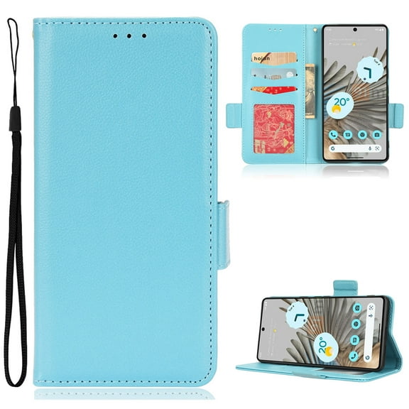 for Google Pixel 9 Pro XL Case, Classic Design PU Leather Wallet Magnetic Closure Flip Case with Kickstand Card Holder Slot Shockproof Protective Cover for Google Pixel 9 Pro XL - Cyanblue