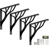 Rustic Tree Shelf L Brackets by Balin Designs (Black) for 10"-12” Shelves - Heavy-Duty Decorative Metal Mantel Bracket Supports - Easy Installation with Included Hardware - Set of 4