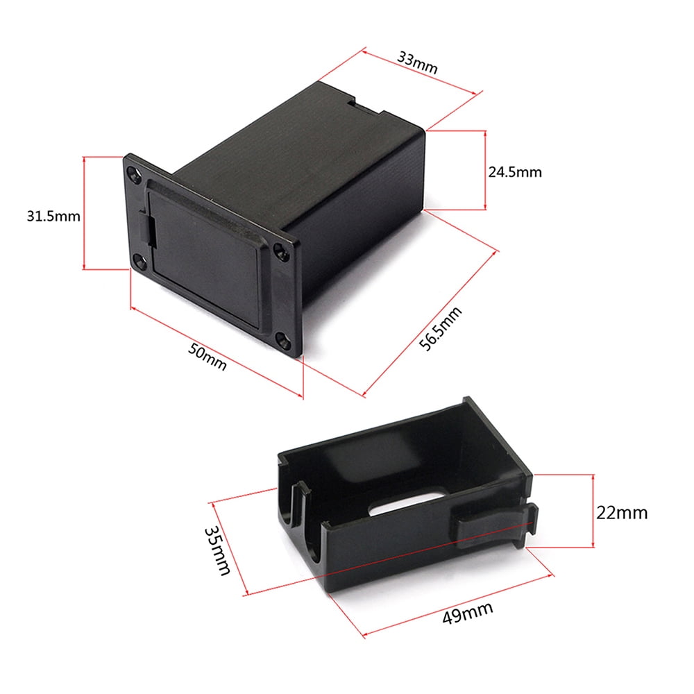 2PCS Black Plastic Square Battery Holder Case Box with Positive and Negative for Electric Guitar