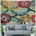 thumbnail image 4 of Shiartex  Ethnic Tapestry, Vintage Style Oriental Composition with Mandala Flowers and Peacock Feathers, Fabric Wall Hanging Decor for Bedroom Living Room Dorm 60x50inch, 4 of 6