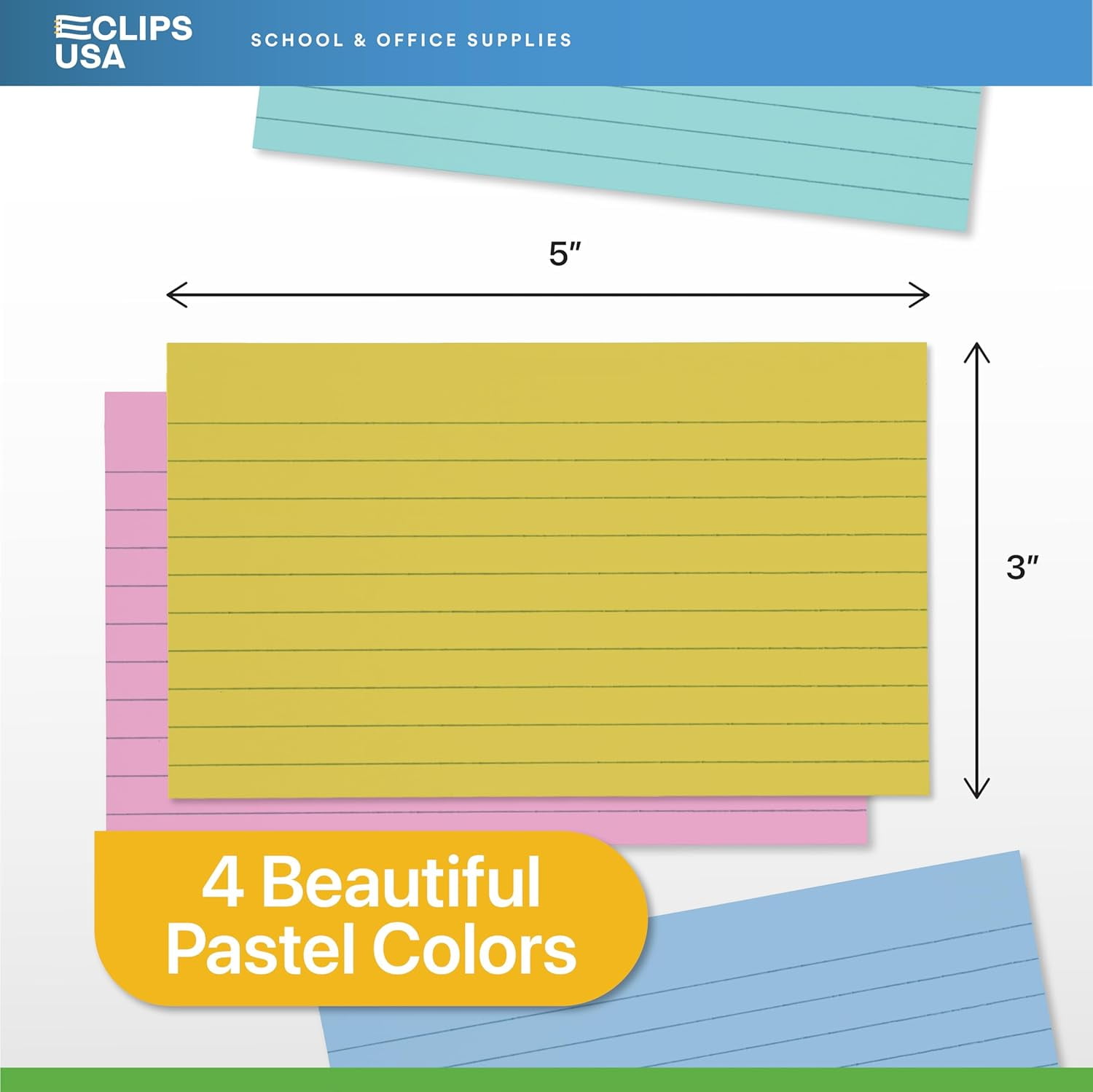 E-Clips USA 3” x 5” Index Cards Assorted Pastel Flashcards, 12-Pack (100 Cards Per Pack)