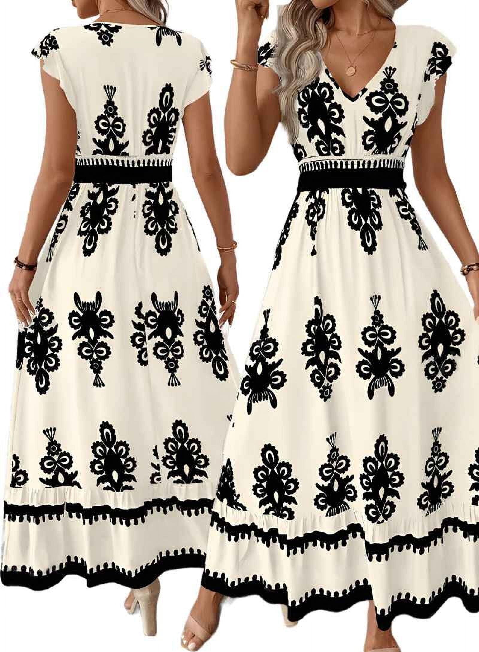 Summer Dresses for Women 2025 Casual Ruffle Sleeves Dress Sundresses Boho Beach Dresses S