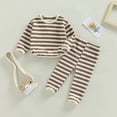 thumbnail image 2 of Musuos Baby Girls Boys Autumn Outfit Sets 4 10 18 24M 3T Long Sleeve O Neck Tops + Contrast Color/Striped Pants, 2 of 9