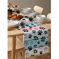 thumbnail image 3 of Blue Pink Dog Paws Prints Burlap Cotton Table Runner 13x60 Inches Long, Farmhouse Beige Wood Farmhouse Table Runners, Outdoor Dining Tablecloths Decor for Baby Shower/Party/Wedding, 3 of 6