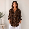 thumbnail image 5 of Nyfairy Plus Size Women's Floral Embossed Print Long Sleeve Button Down Casual Shirt, 5 of 5