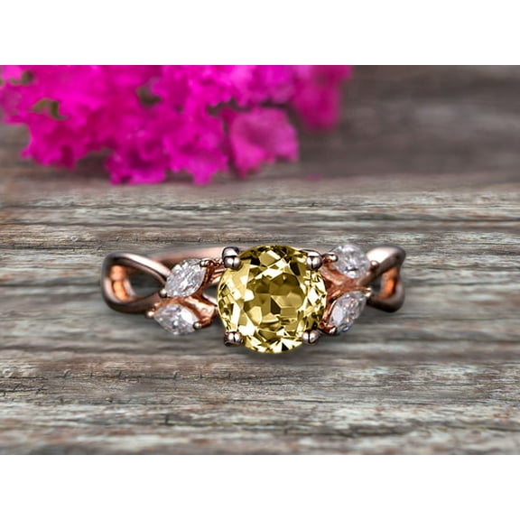 Surprisingly 1.25 Carat 6mm Round Cut Gemstone Champagne Diamond Moissanite Engagement Ring On 10k Rose Gold Champagne Diamond Moissanite Ring Promise Ring for Bride Art Deco Anniversary Gift