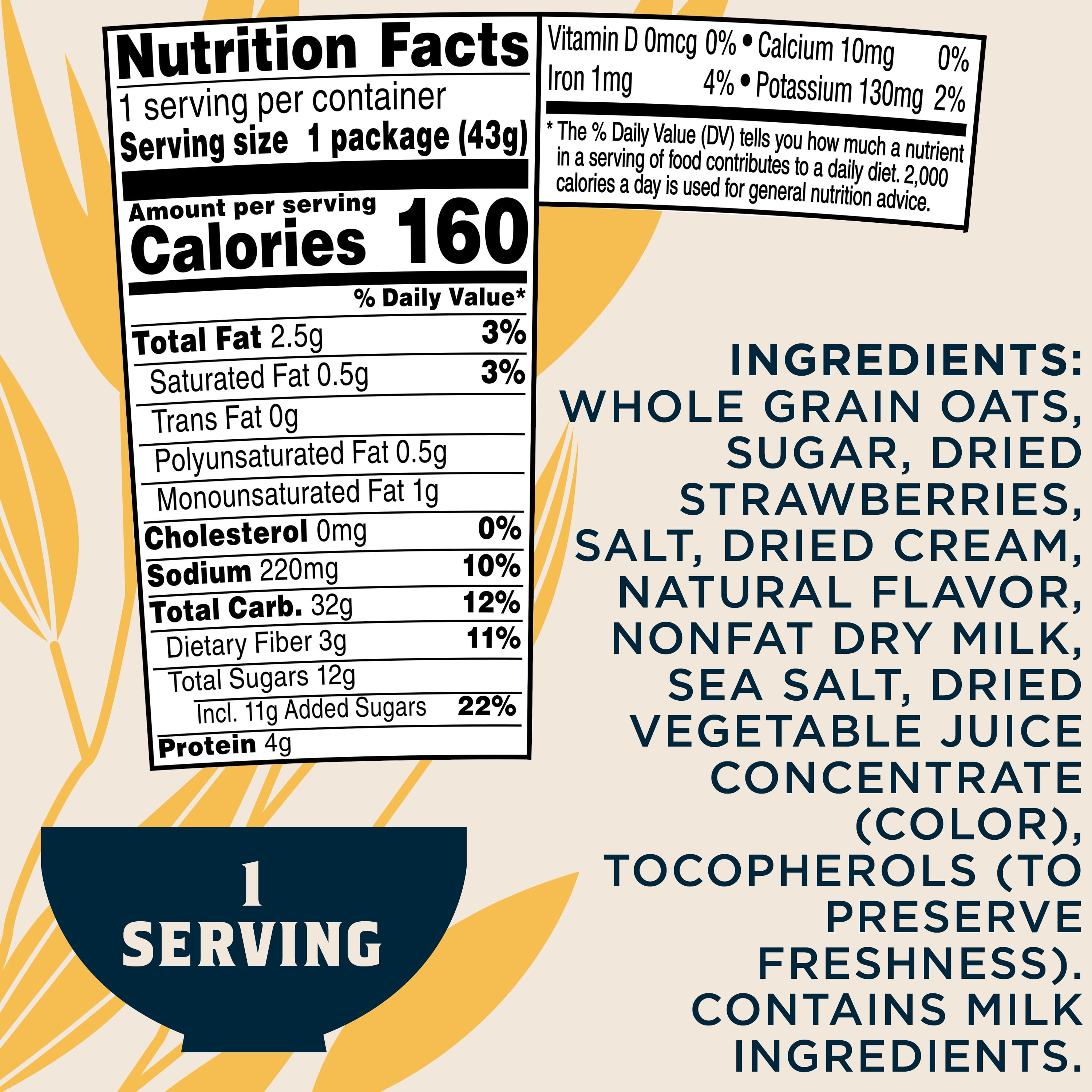 (10 pack) Quaker Instant Oatmeal, Strawberries & Cream, 1.51 oz Cup