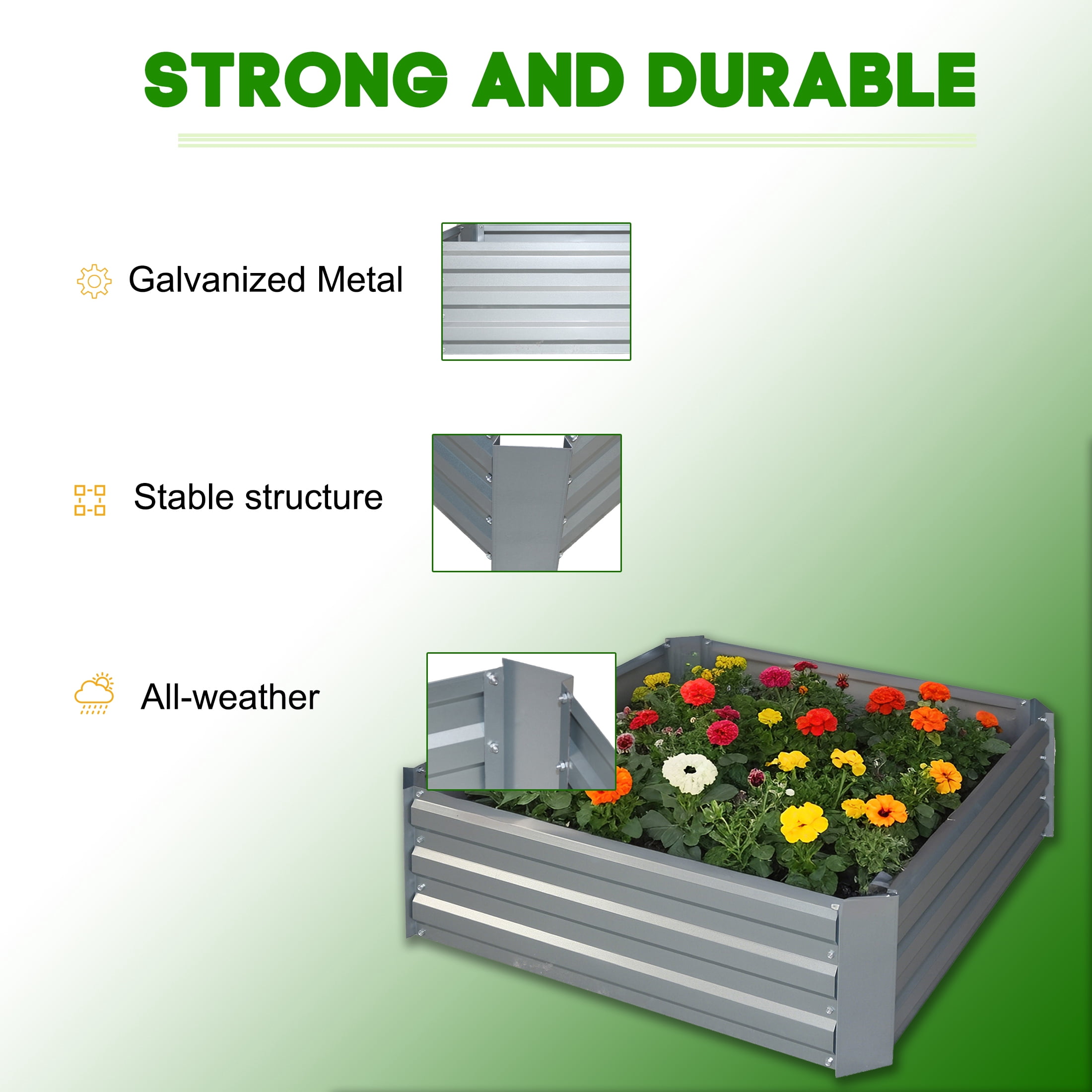 4W 3x3x1ft Galvanized Metal Raised Garden Bed,Rust-Resistant Planter for Vegetables&Flowers,Outdoor Use