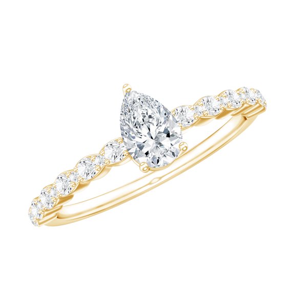 Rosec Jewels Moissanite Promise Ring (D-VS1 Quality) - 5X7 mm Pear Moissanite Ring for Women - Ready to Gift for Valentines, 10K Yellow Gold, US 9.50