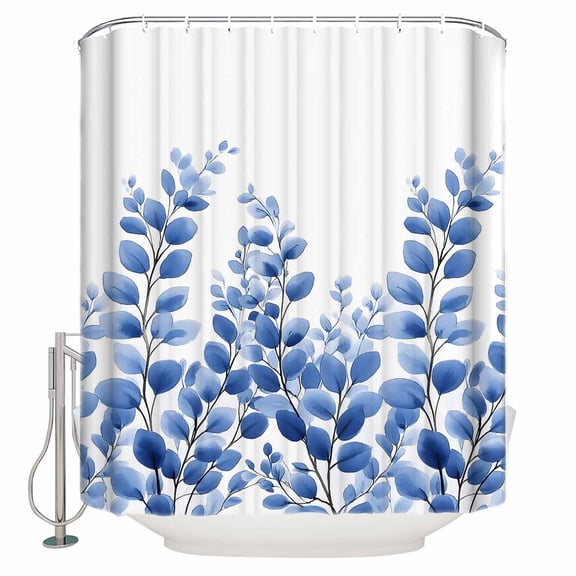 Small Stall Shower Curtain 36x78 Inch Narrow Half Size Blue Leaves Bath Curtains Bathroom Decor Pastoral Country Plants Leaf Chic Waterproof Fabric Shower Curtain Set with Hooks 36 Inch