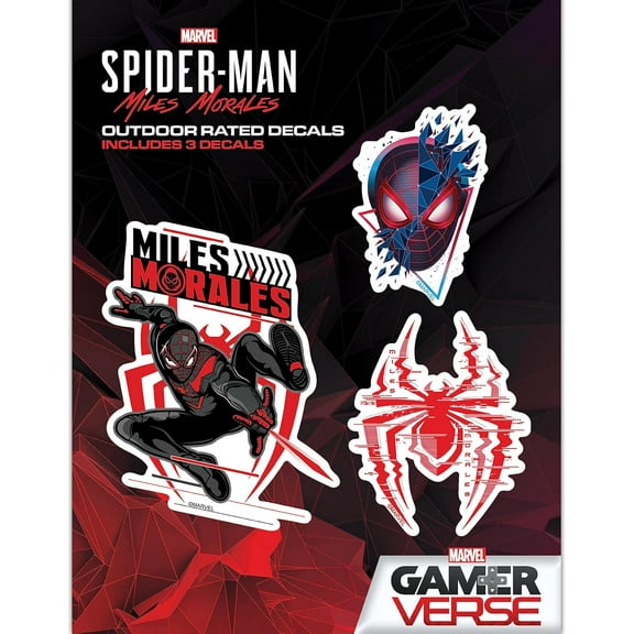 Marvel Miles Morales Decals - Set of 3 Spider-Man Vinyl Stickers for Car Water Bottle Bike Helmet Laptop Skateboard - Marvel Stickers for Kids and Adults