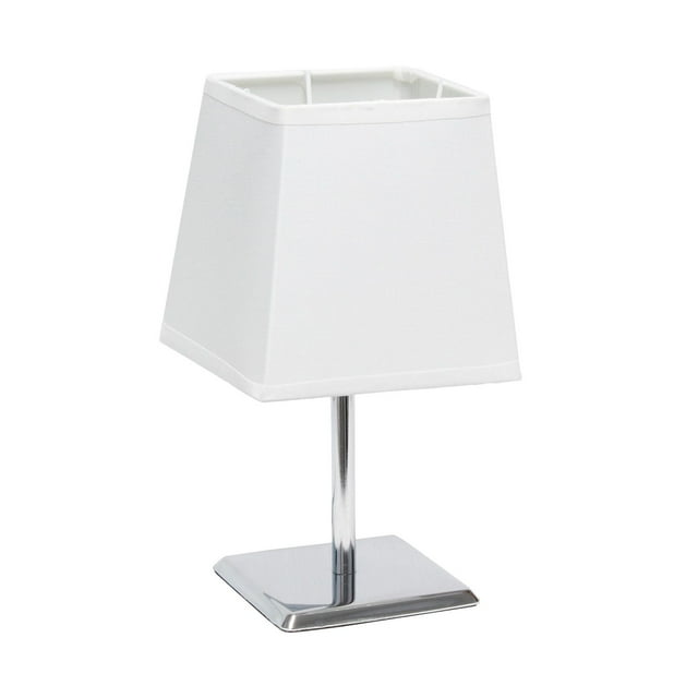 Simple Designs Mini lampe de table chromée avec abat-jour carré en tissu Empire