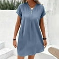 thumbnail image 6 of Hvot&aat Summer Dresses for Women V-neck Button Rolled Sleeve Short Sleeve Dress Loose Fit Textured Pleated Sundress, 6 of 7