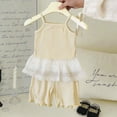 thumbnail image 3 of Stamzod Toddler Girl Outfits Casual Lace Camisole Tops + Ribbed Shorts Set Girls Summer Clothes Yellow 3 Years, 3 of 6