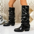 thumbnail image 4 of Slouchy Knee High Fold Over Boots for Women Fashion Casual Leather Pointed Toe Stacked Wide Calf Mid Heel Tall Boots, 4 of 8