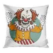 CMFUN Scary Clown Angry Face Horror and Crazy Maniac Scare Zombie Character Evil Pillow Case Pillow Cover 18x18 inch Throw Pillow Covers