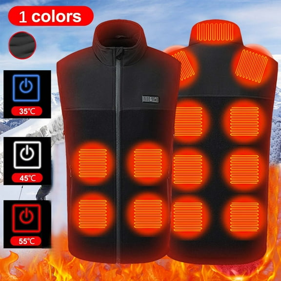 Txeol Heated Vest for Men with 3 Control 13 Heating Zones USB Rechargeable Heated Coats Winter Zipper Heating Jackets Battery Not Included,Black,L