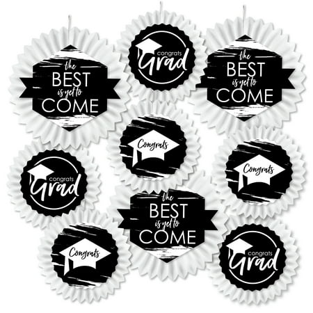 

Big Dot of Happiness Black and White Grad - Best is Yet to Come - Hanging Graduation Party Tissue Decoration Kit - Paper Fans - Set of 9