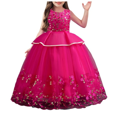 

DSOROZI Kids Children Toddler Baby Girls Spring Summer Sleevel Tulle Sequins Glitter Dress For Performance Children Formal Clothes Cute Girls Bow Dresses For Christmas Party Dress RD2