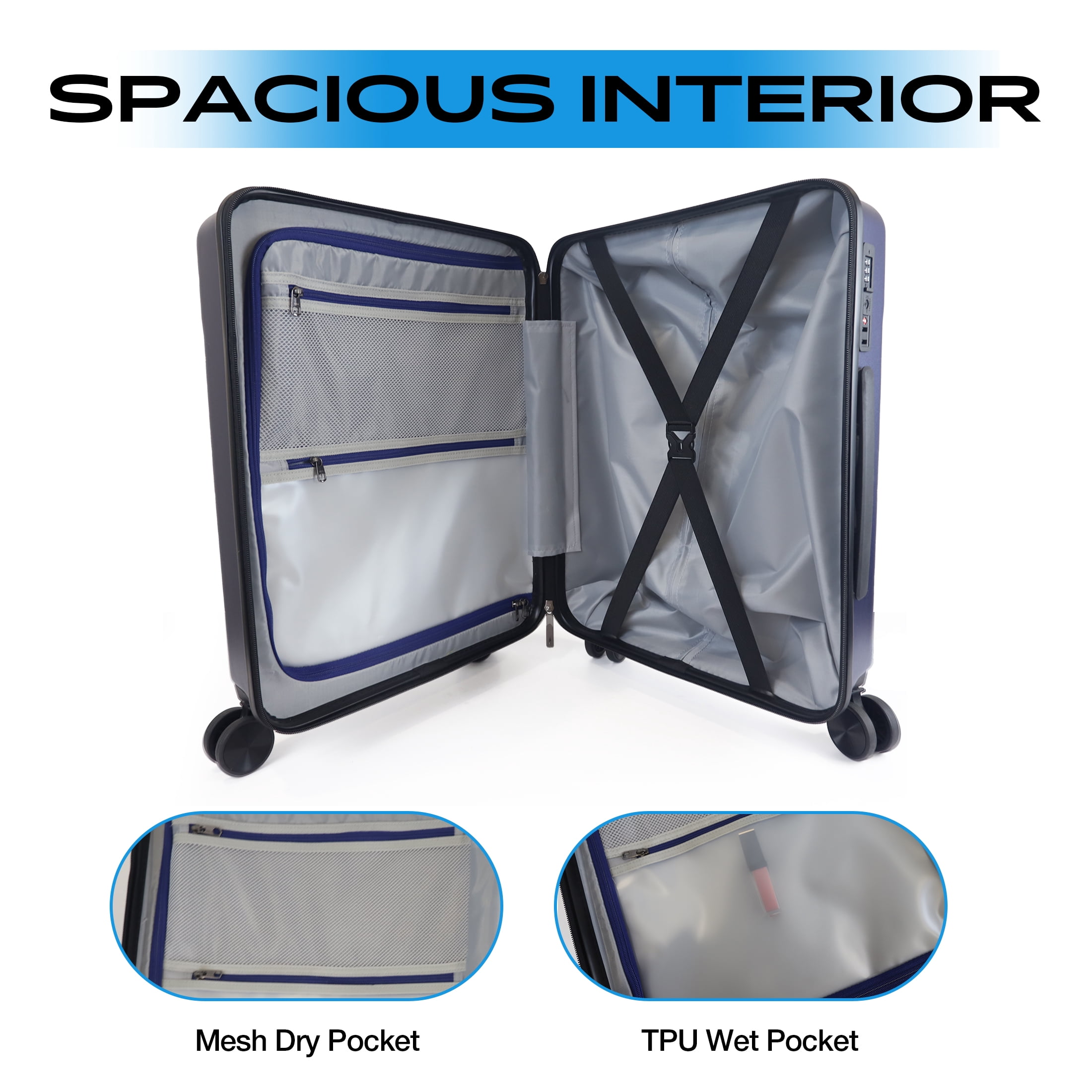 20" Hardside Carry-on Luggage, 2-Piece Set (Luggage and Backpack), Hardshell Suitcase with Divider Pockets, Four Multi-Directional Spinner Wheels, Scratch-Resistant Surface, Navy Blue